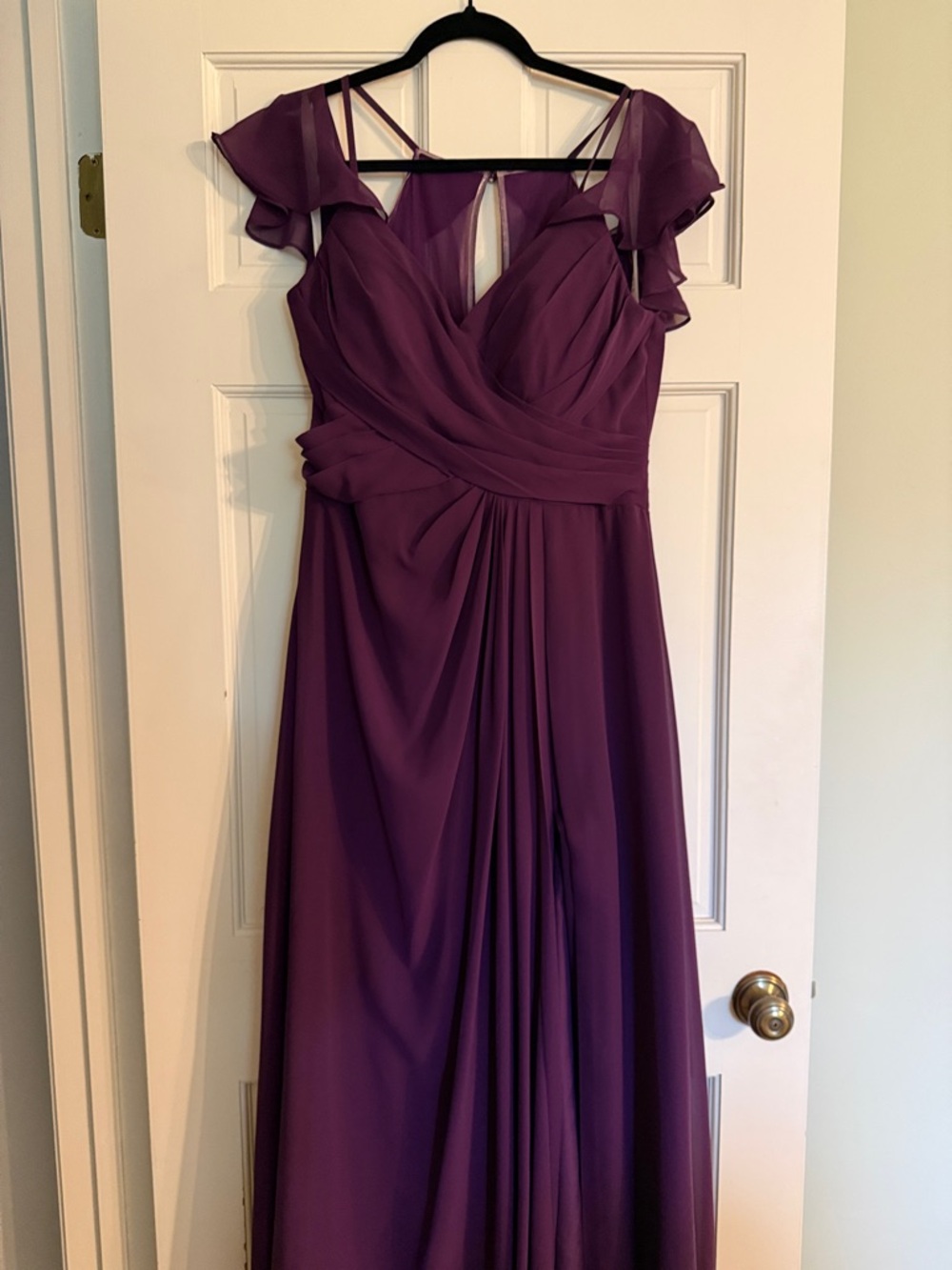 Grape Chiffon Dress with Flutter Sleeves - prom/wedding bridesmaid dress